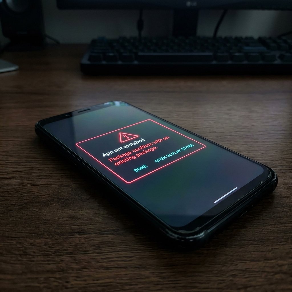 A smartphone displaying an Android installation conflict error