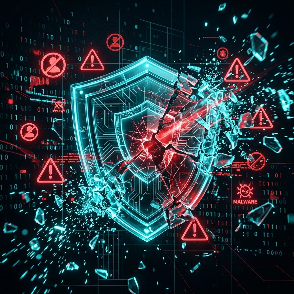 Security shield illustration warning against unverified downloads and survey wall risks