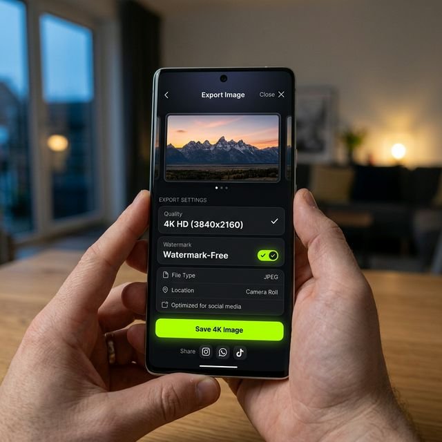 Black Hypic export screen showing watermark free HD save options in dark mode
