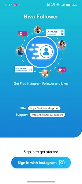 Niva Follower Login and Support Screen