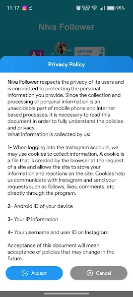 Niva Follower In-App Privacy Consent Modal